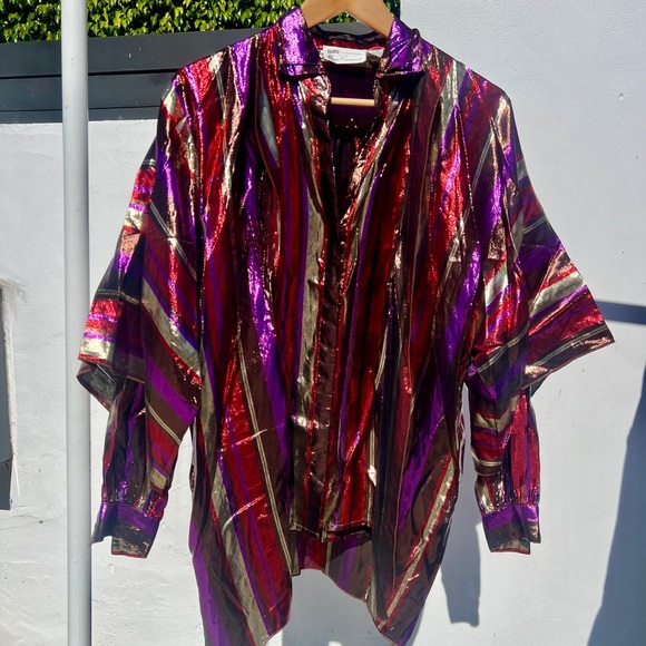 80s Multicolor Metallic Stripe Shirt Set - Picture 2 of 11